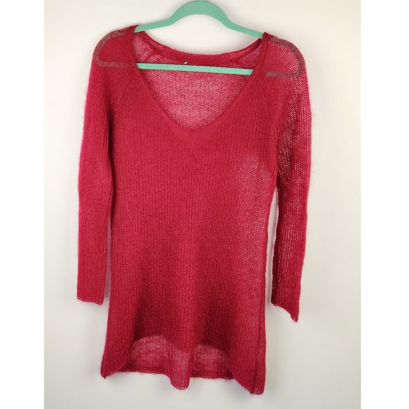 Eileen Fisher Burgundy Mohair Wool Open Knit Midi Sweater Dress sz S? - Picture 1 of 8